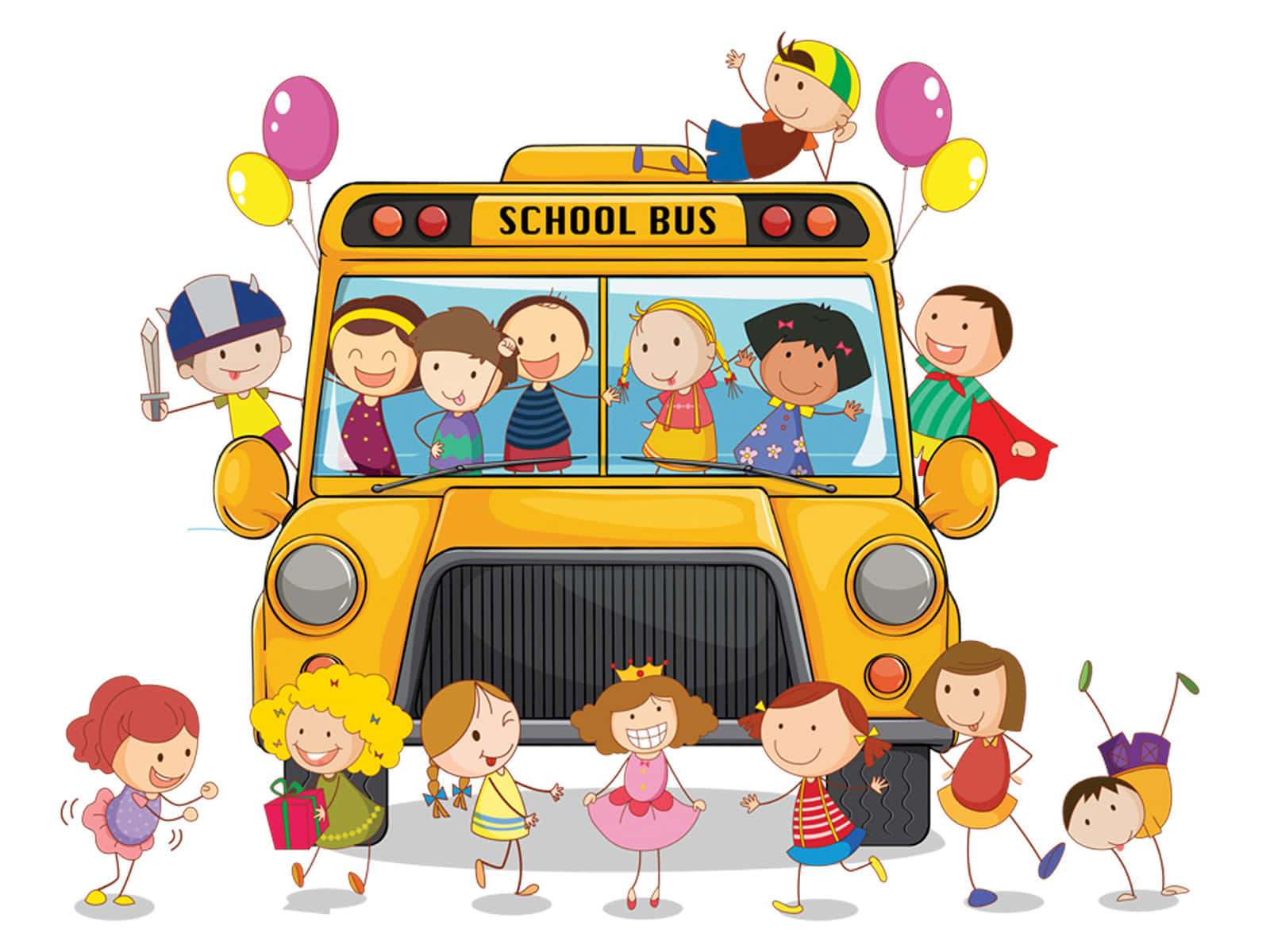 School Bus With Kids And Balloon Clipart Wallpaper