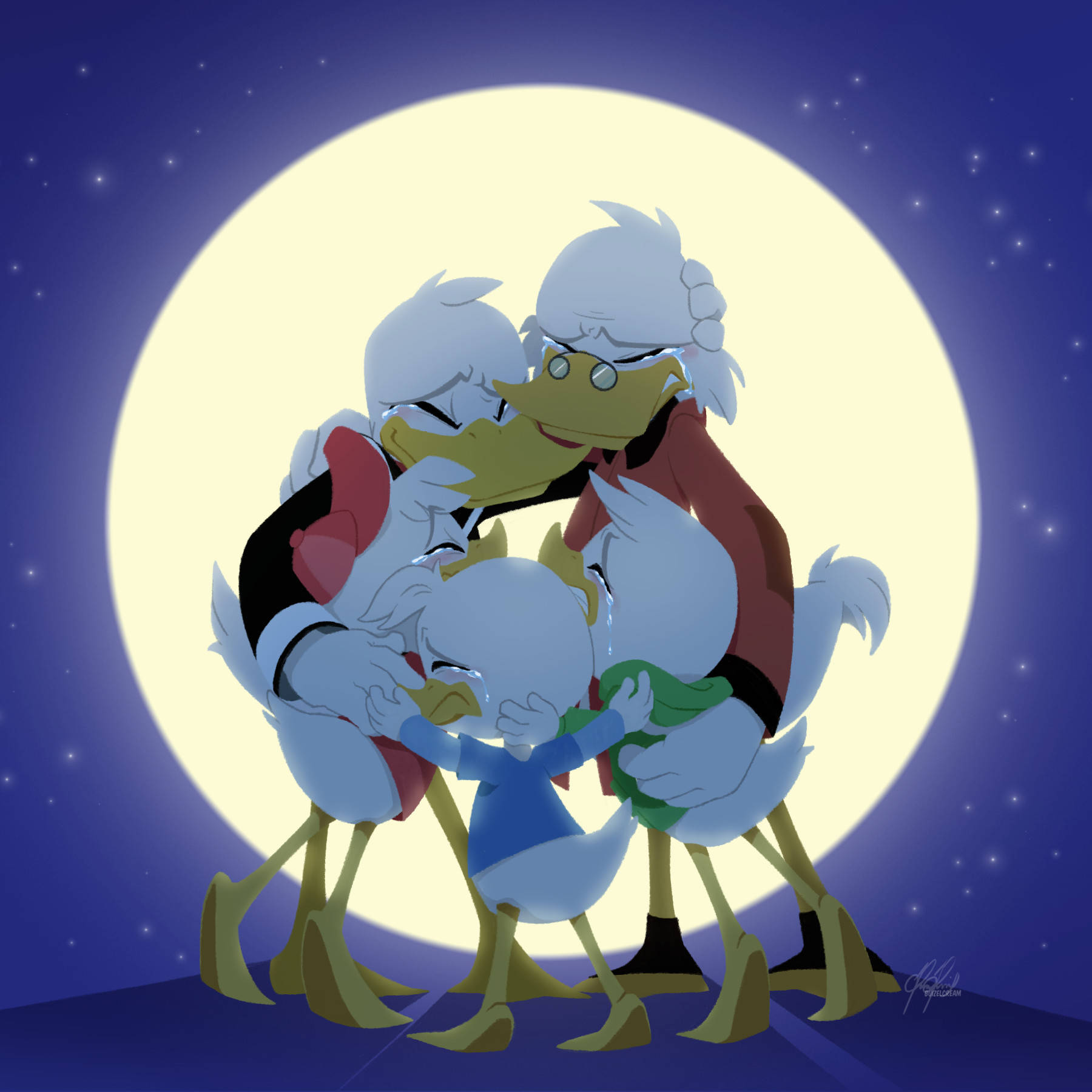 Scrooge Mcduck Family Under The Moon Wallpaper