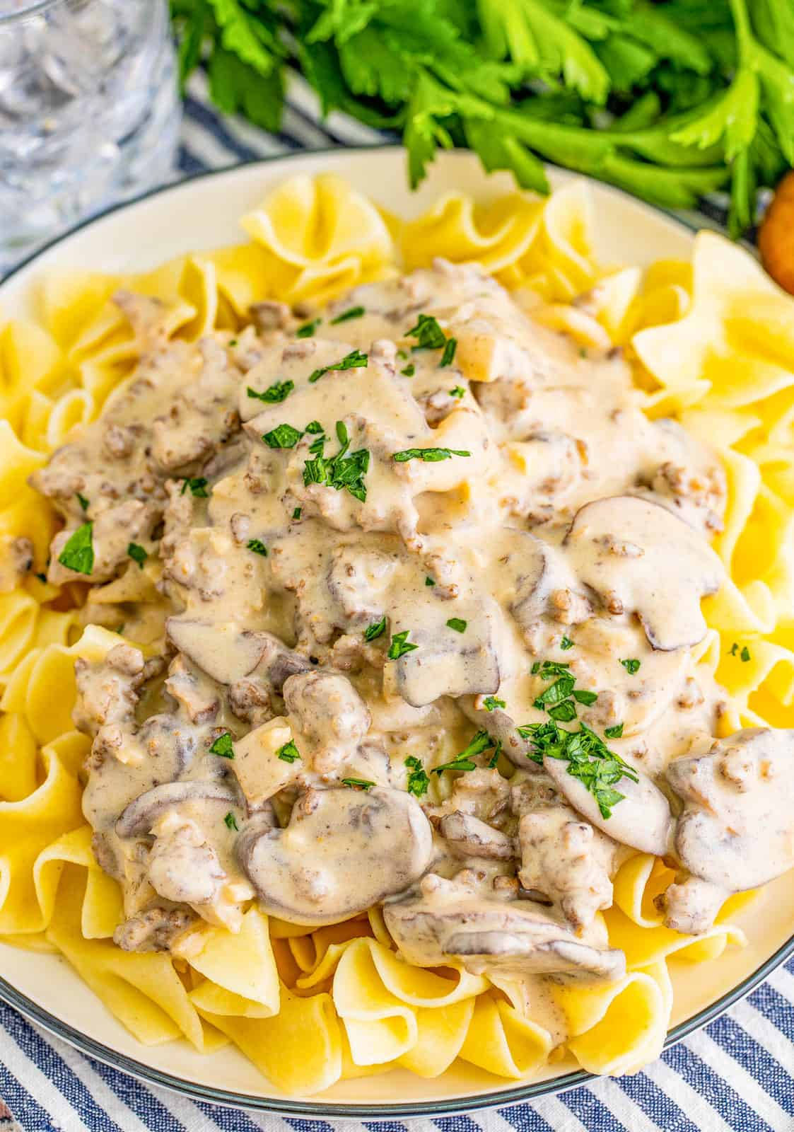 Scrumptious Beef Stroganoff Served With Reginette Pasta Wallpaper