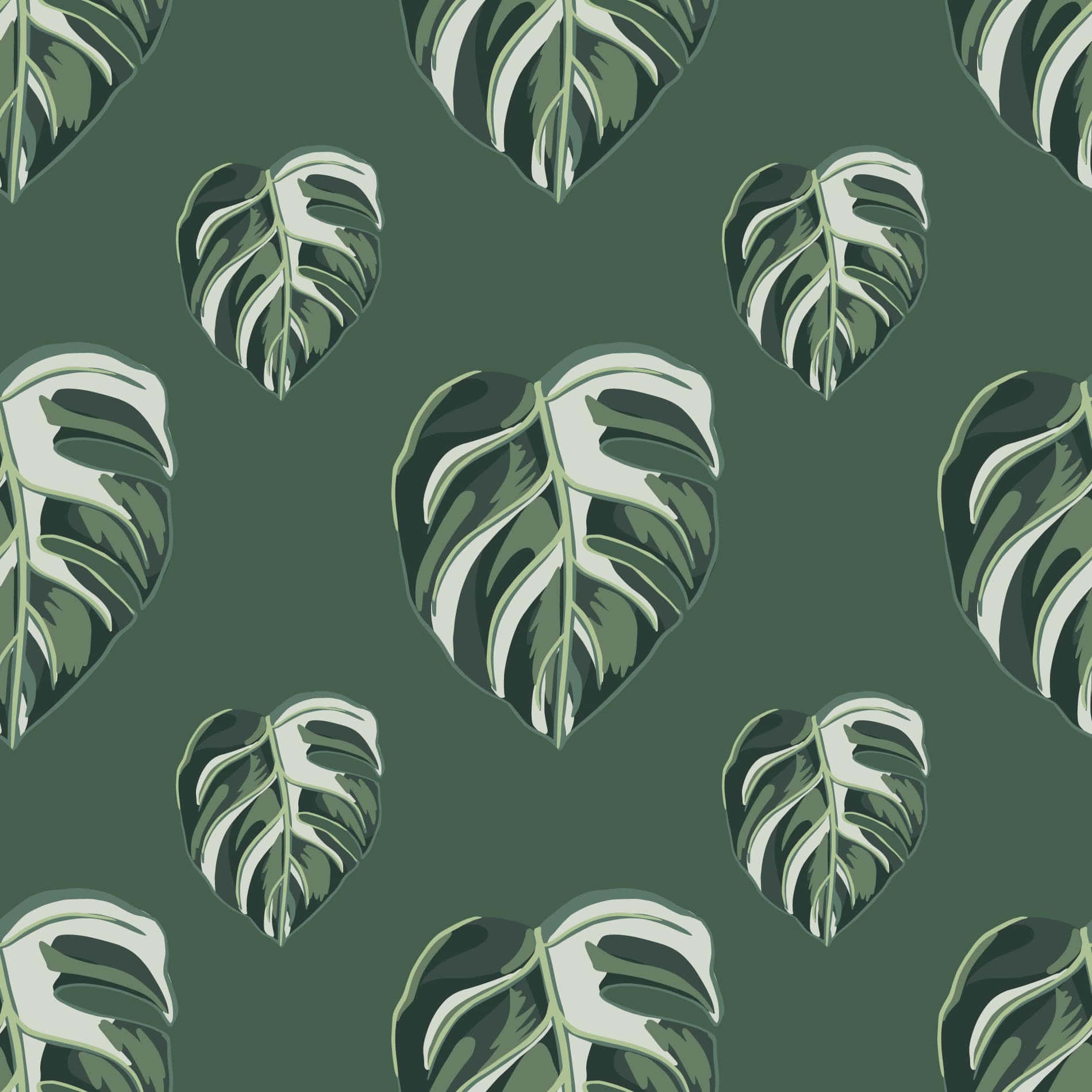 Seamless Monstera Leaves Digital Art Wallpaper