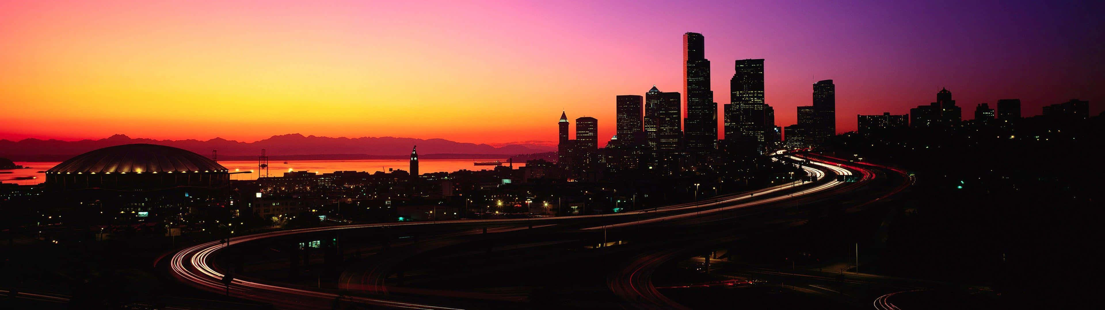 Seattle At Night Panorama Wallpaper