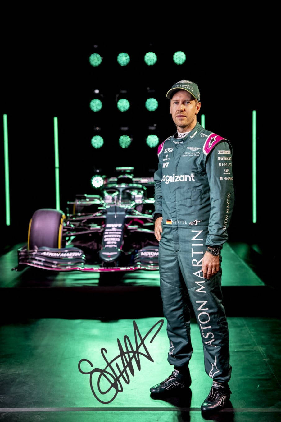 Sebastian Vettel Dim Room Green Light Wallpaper