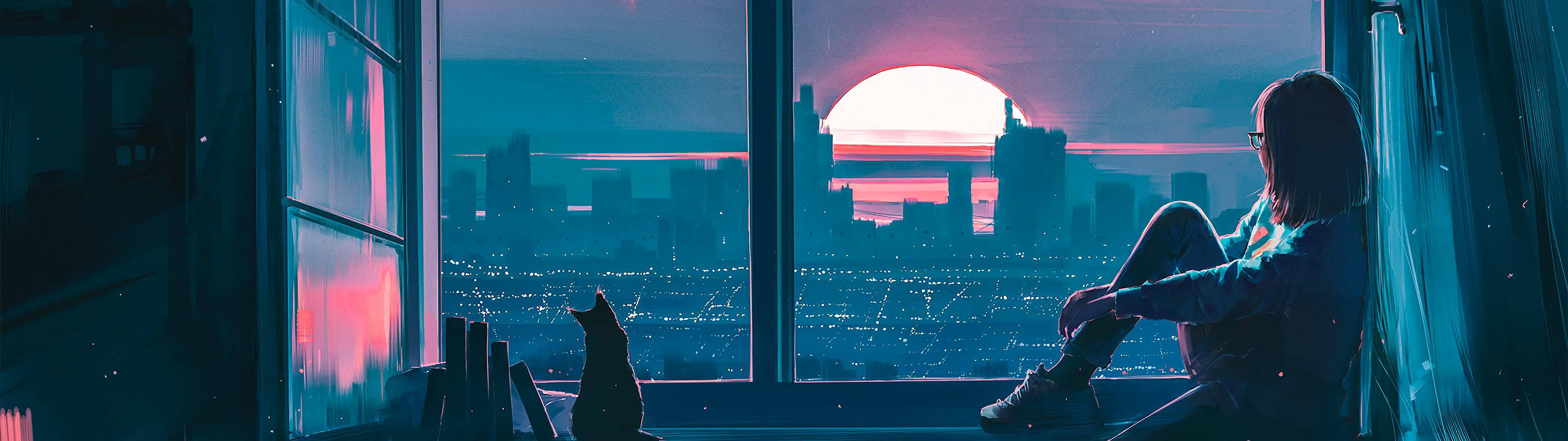 Serene Girl With Cat In 4k 3840x1080 Wallpaper