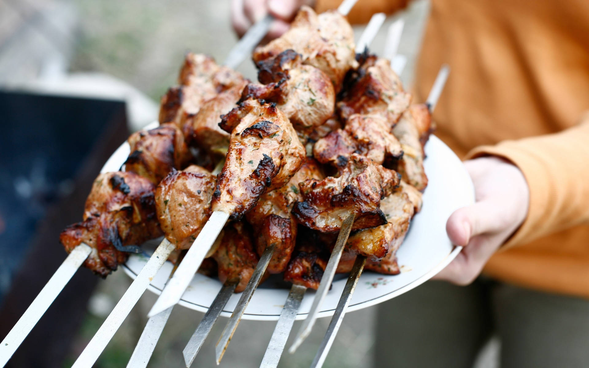 Served Chicken Satay Southeast Asian Dish Wallpaper