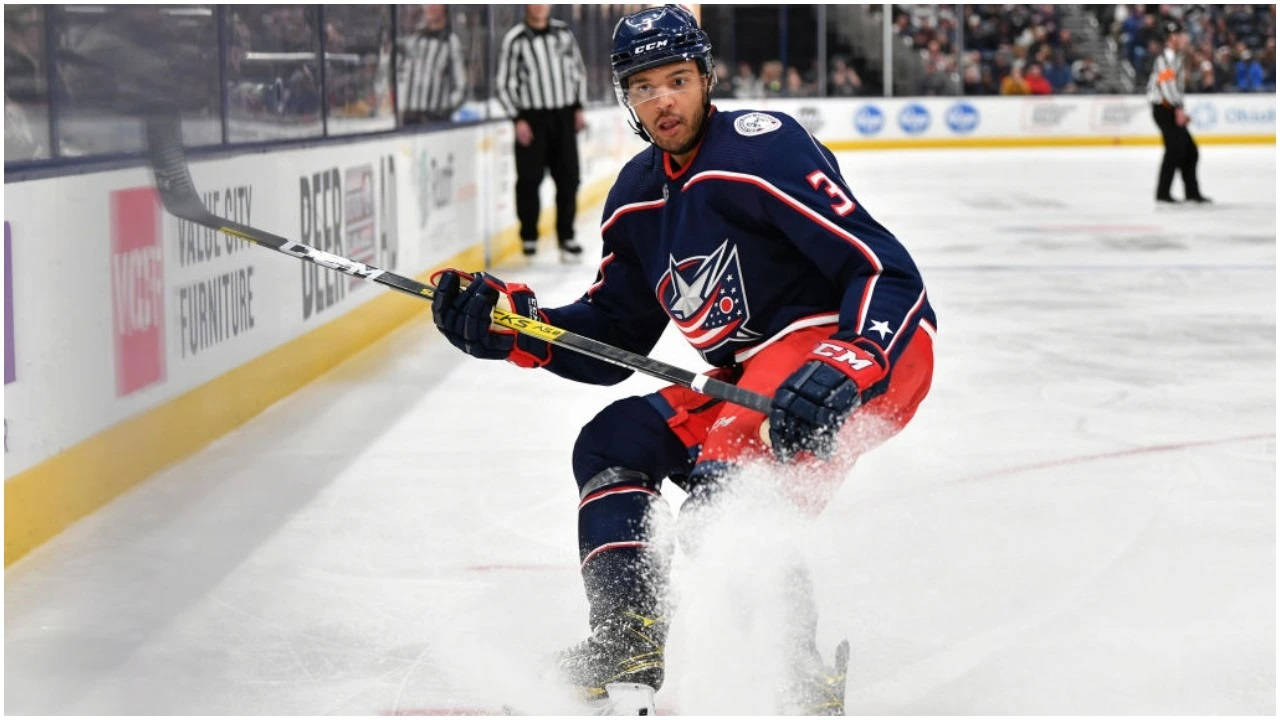 Seth Jones Gliding On Rink And Splashing Ice Wallpaper