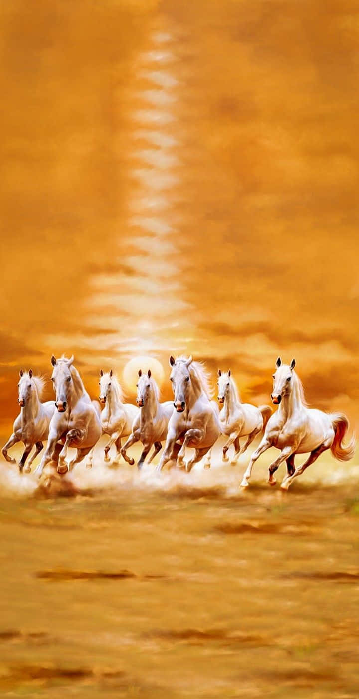 Seven White Horses Galloping Wallpaper