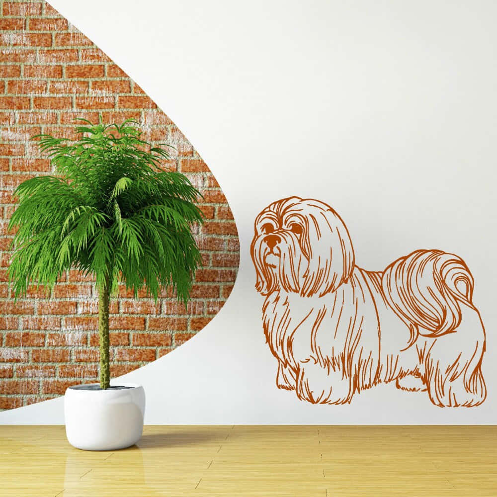 Shih Tzu Drawing On A Wall Wallpaper