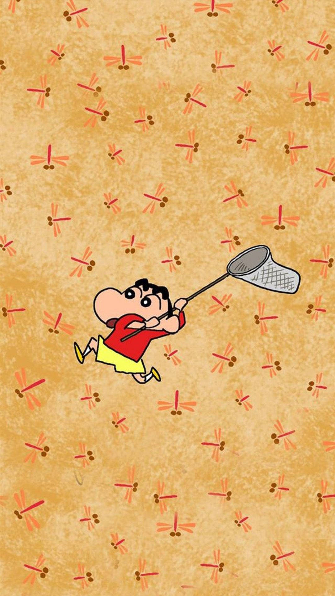 Shin Chan Iphone Catching Red Dragonflies Wallpaper