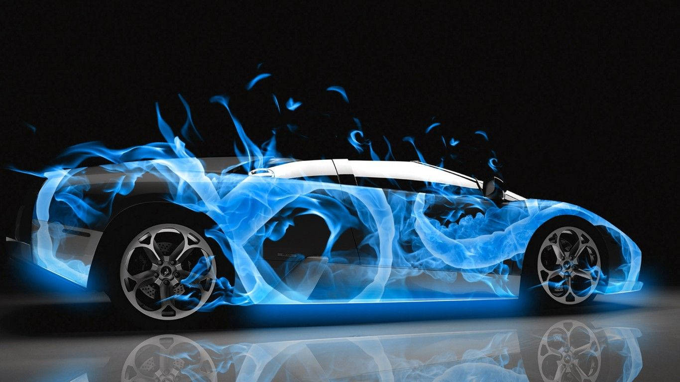 Side View Of Blue Fire Car Wallpaper