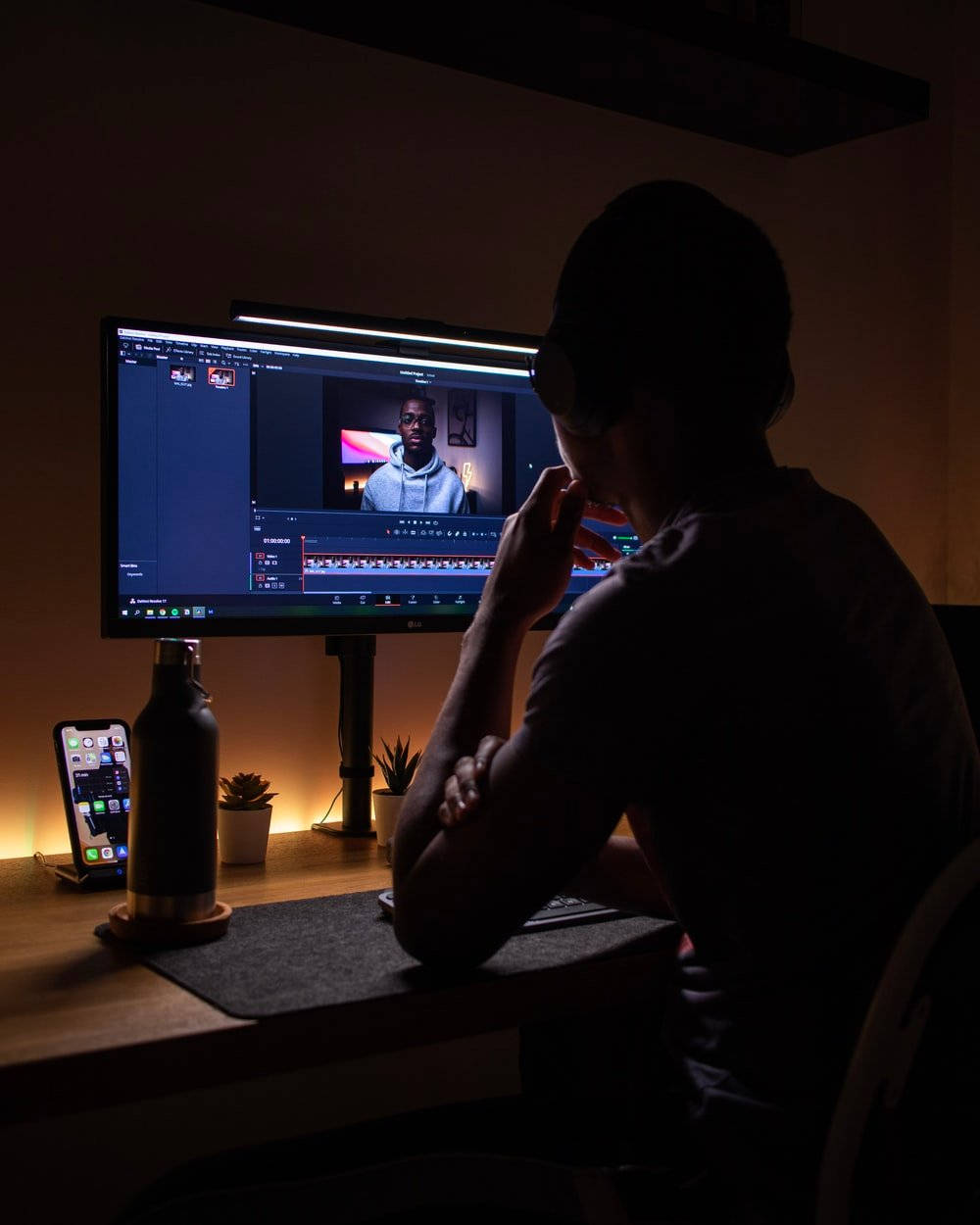 Silhouette Of Man Making Content At Computer Wallpaper