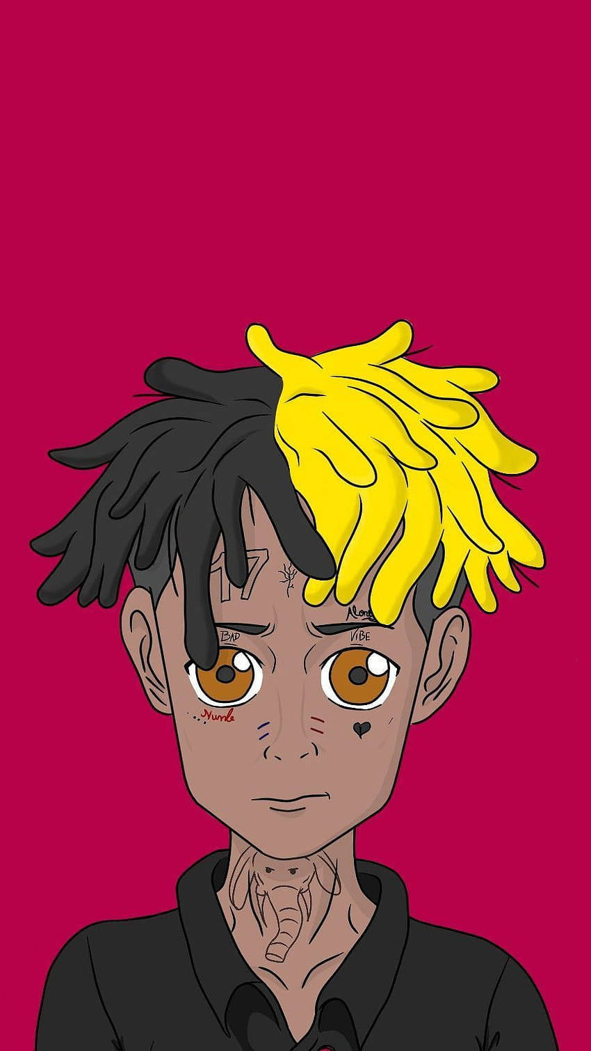 Simple Xxxtentacion Anime Cartoon Dark Pink Wallpaper