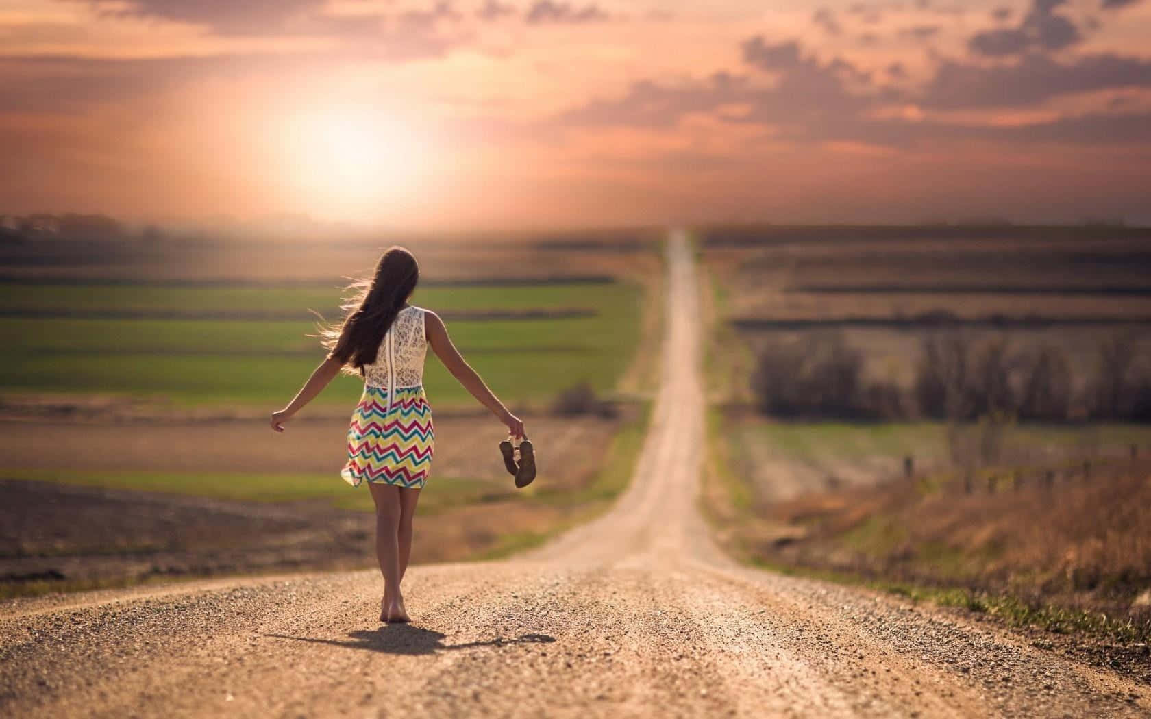 Single Woman On An Empty Road Wallpaper