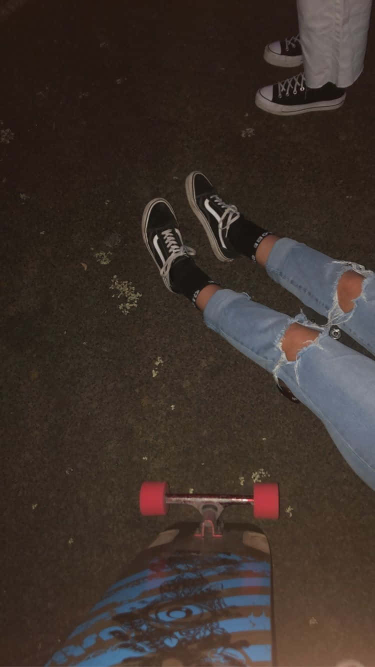 Skater Girl Aesthetic Ripped Jeans Mobile Wallpaper