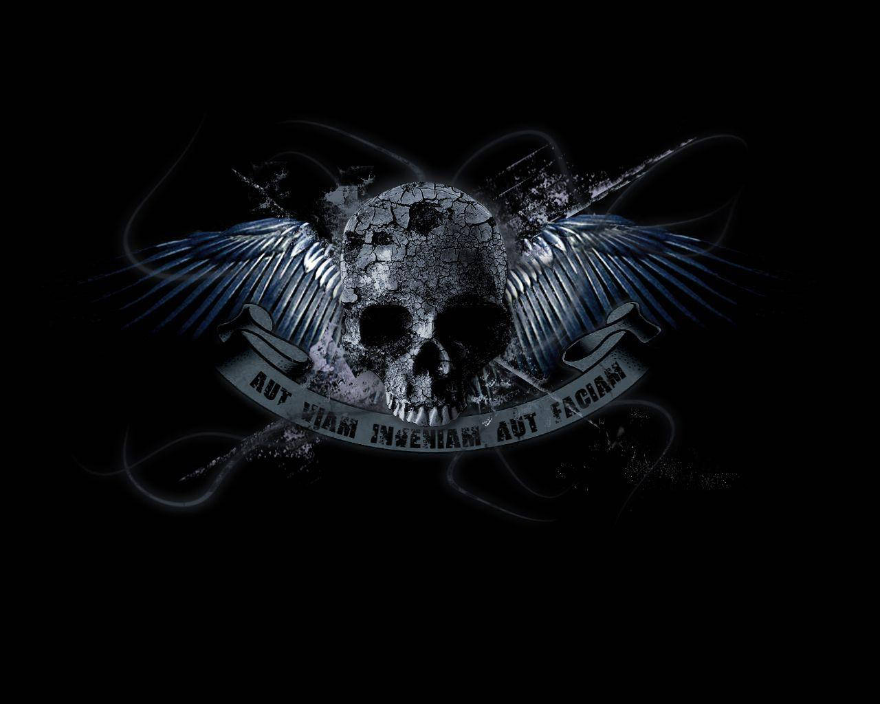 Skull And Black Angel Wings Wallpaper