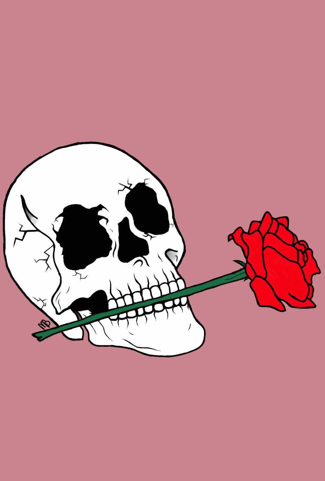 Skull With Rose Aesthetic Sketches Wallpaper