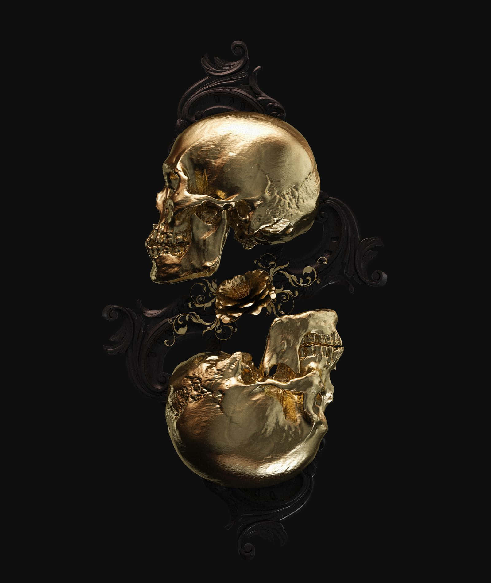 Skulls Black And Gold Aesthetic Wallpaper