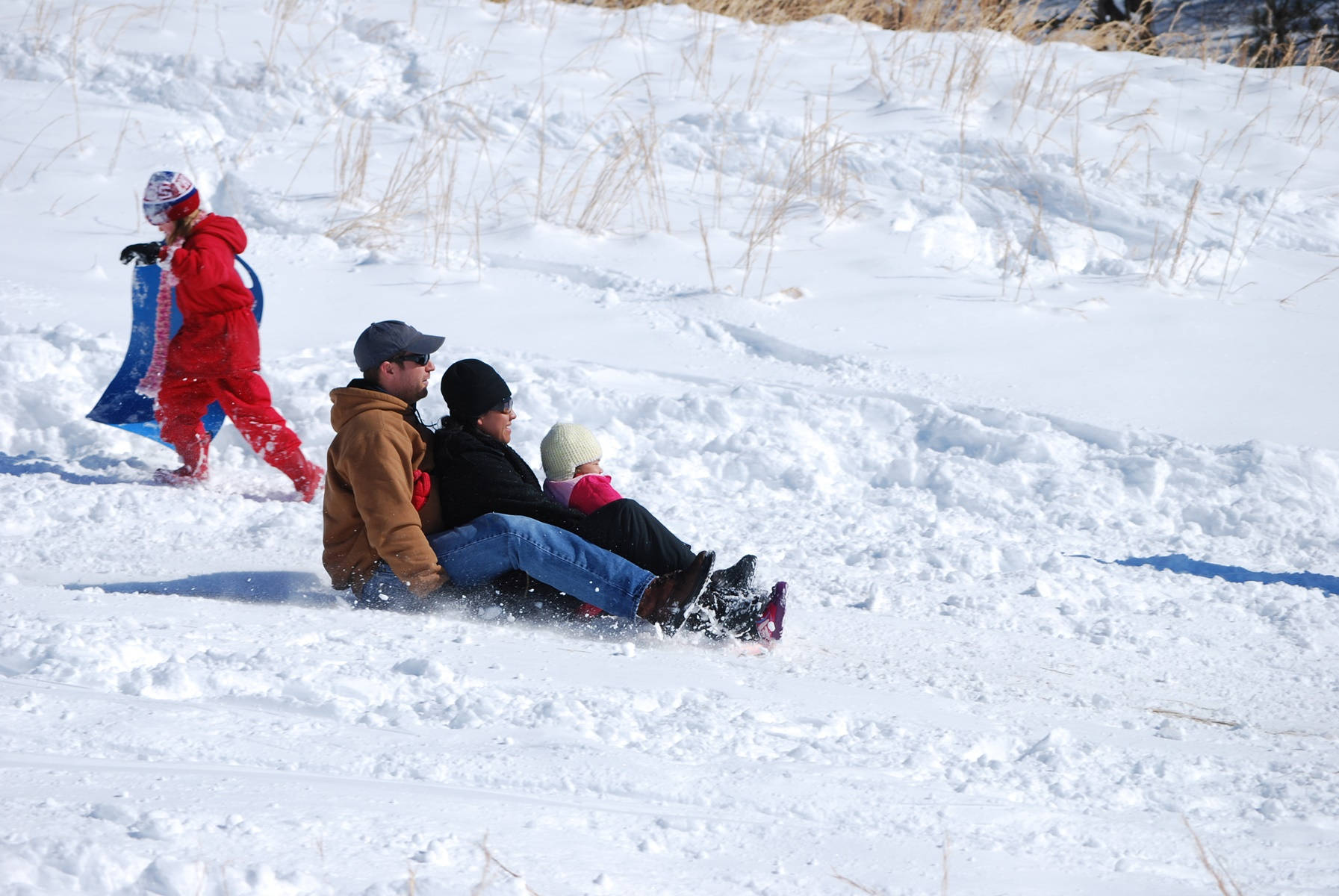 Sledding In Group Holiday Season Wallpaper