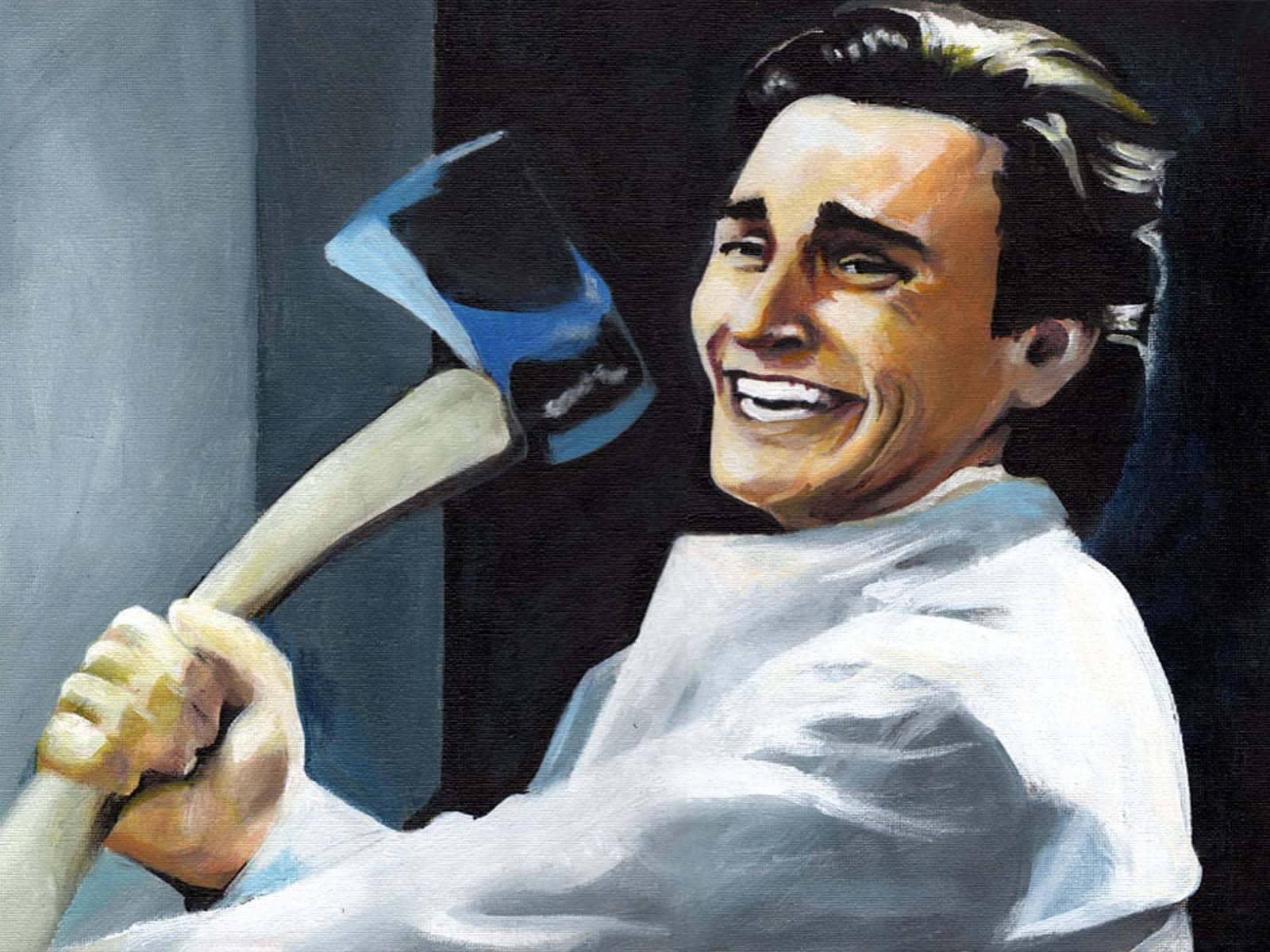 Smiling Manwith Axe Painting Wallpaper