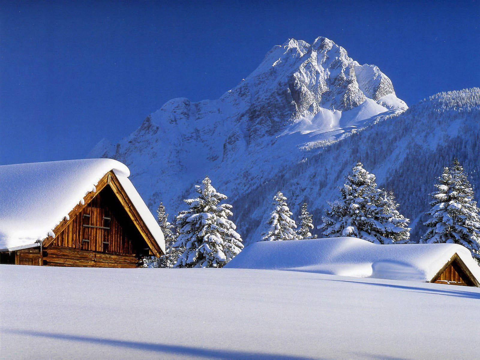 Snow Desktop Cabin On The Hill Wallpaper