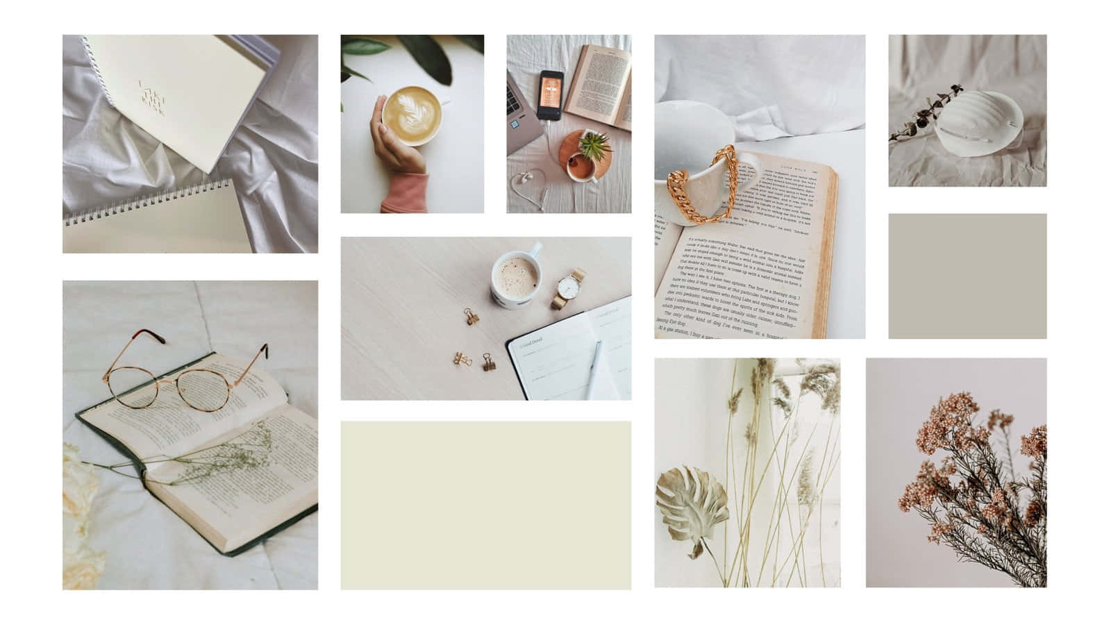 Soft White Aesthetic Collage Desktop Wallpaper