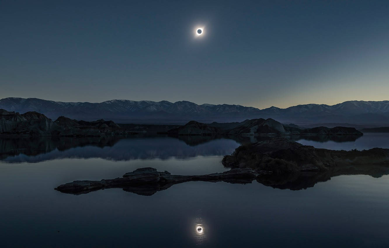 Solar Eclipse Over Scottish Loch Wallpaper