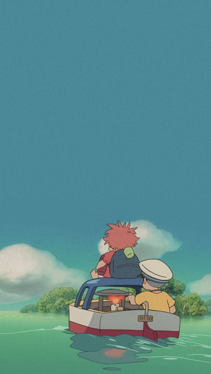 Sosuke And Ponyo In The Boat Wallpaper