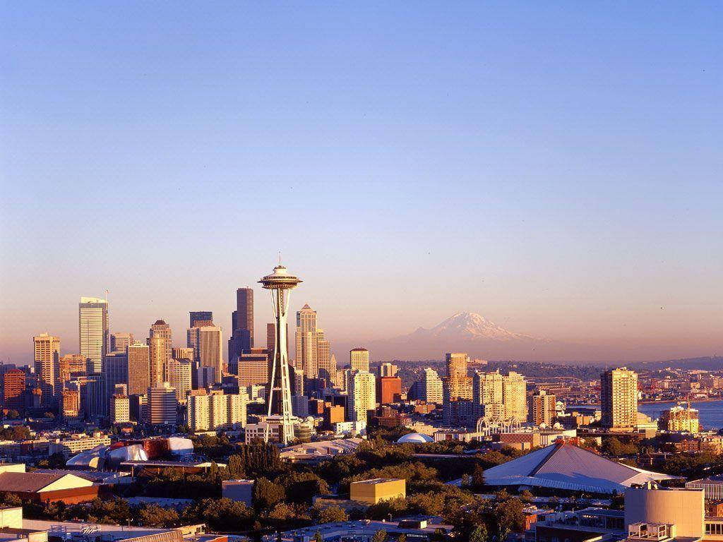 Space Needle Distant Mount Rainier Wallpaper