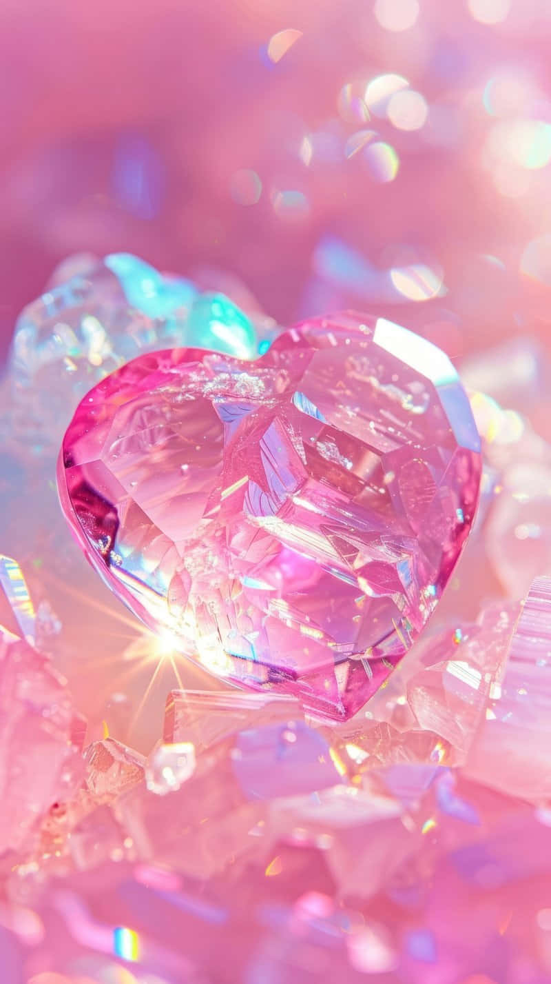 Sparkling Pink Heart Crystal Wallpaper