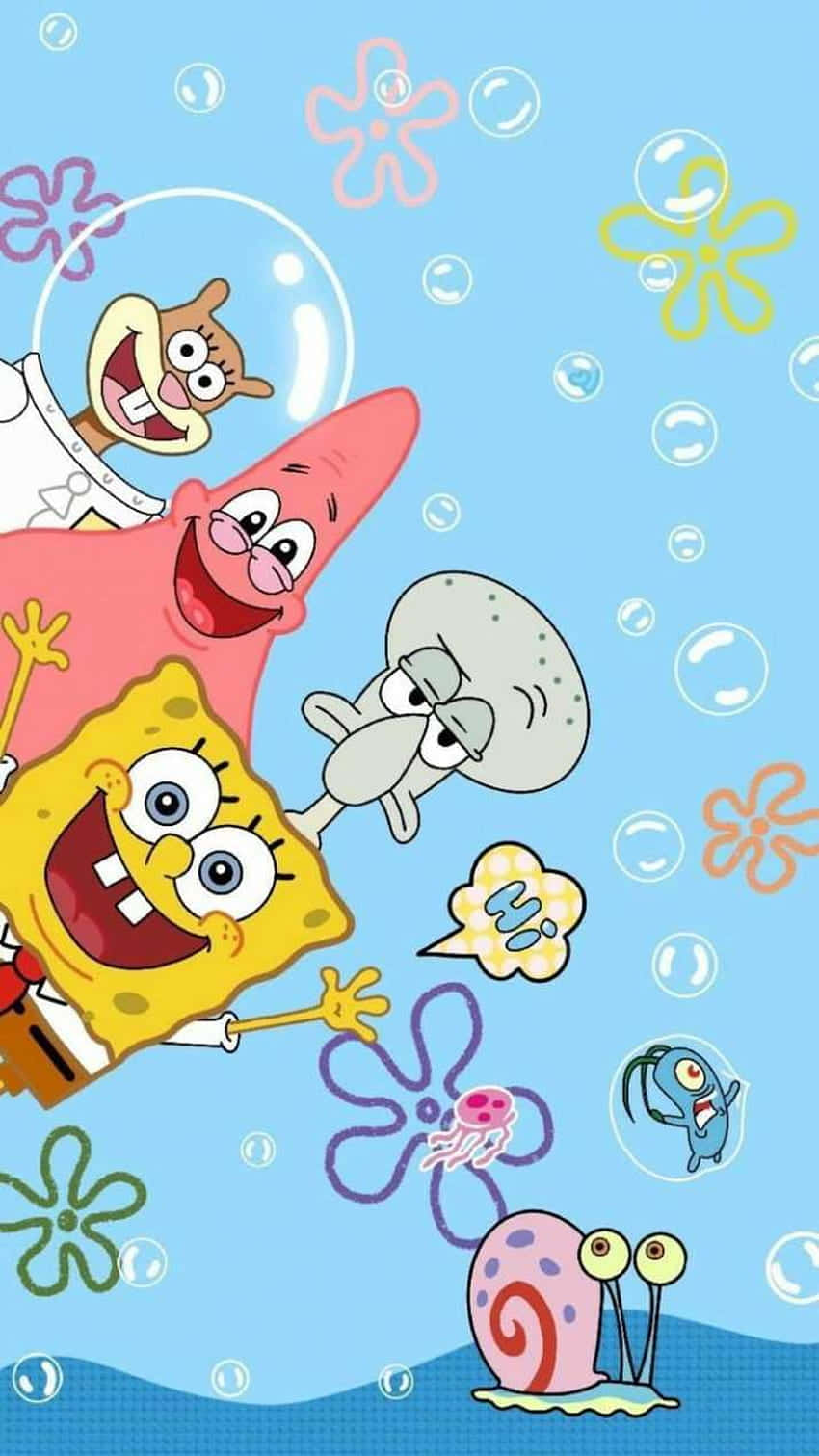 Sponge Bob_and_ Friends_ Bubbles_ Background Wallpaper