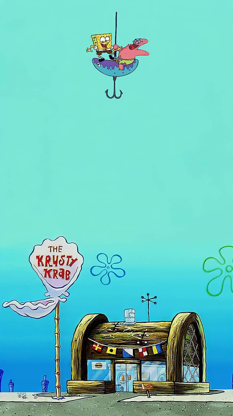 Spongebob And Patrick Over Krusty Krab Wallpaper