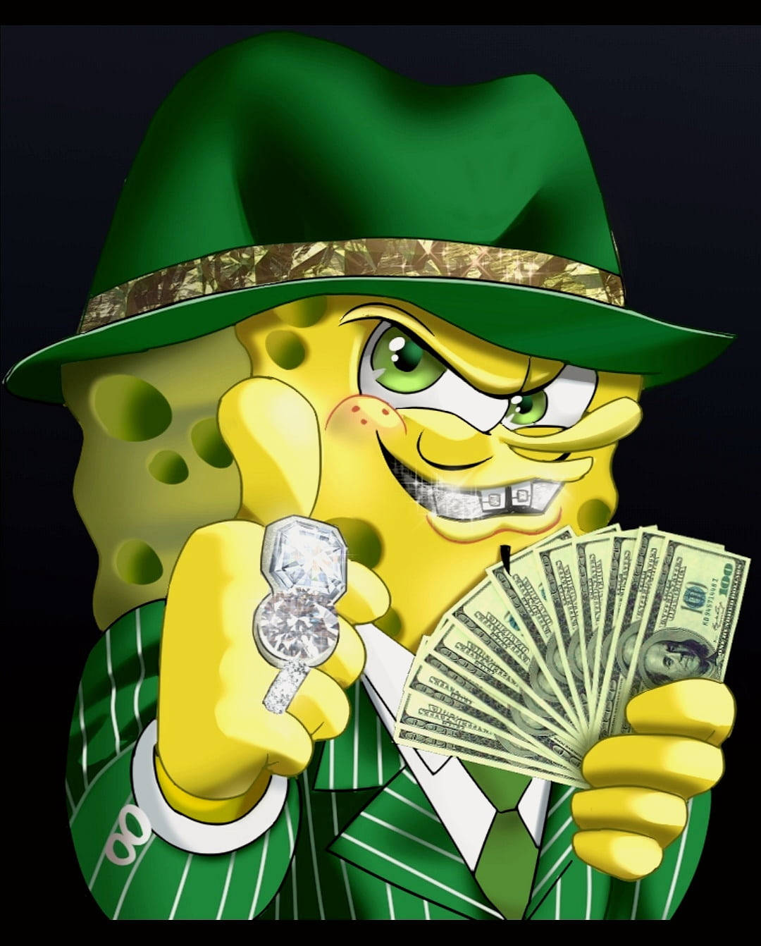 Spongebob In Suit Gangster Cartoon Wallpaper