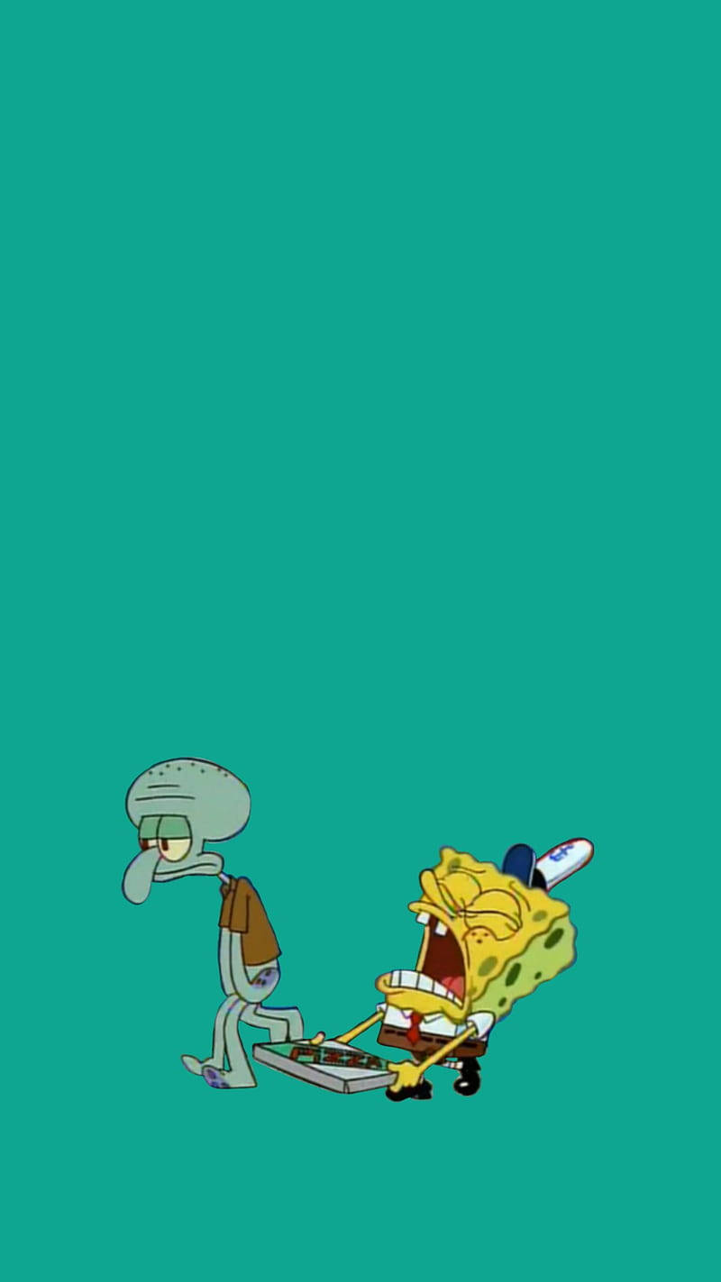 Squidward Tentacles And Spongebob Pizza Wallpaper