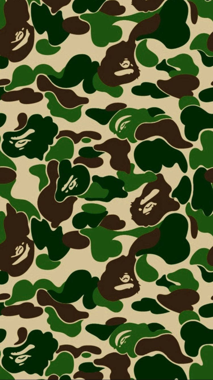 Stand Out From The Crowd In This Unique Bape Green Camo Print Wallpaper