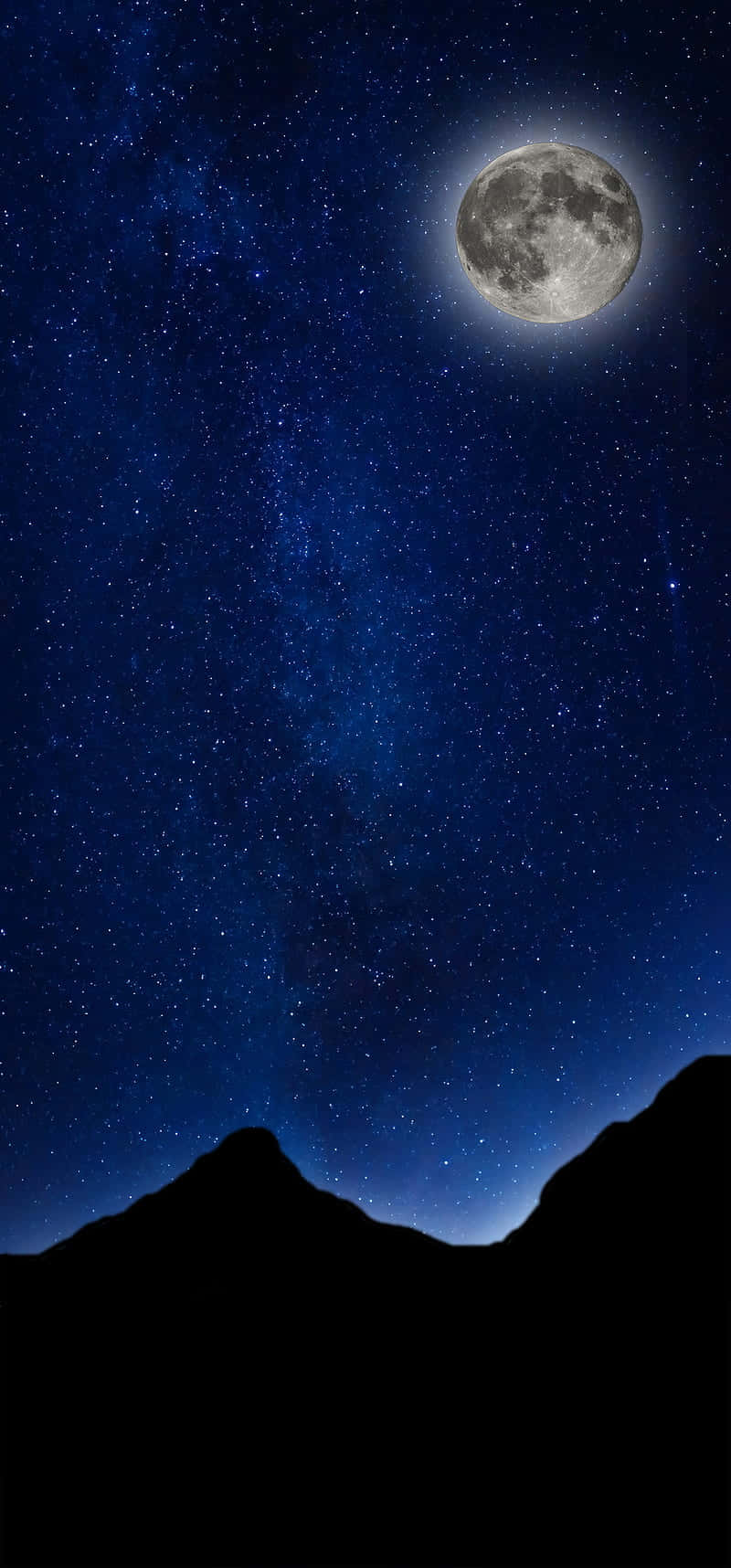 Starry Night Sky Moonlight Mountain Silhouette Wallpaper