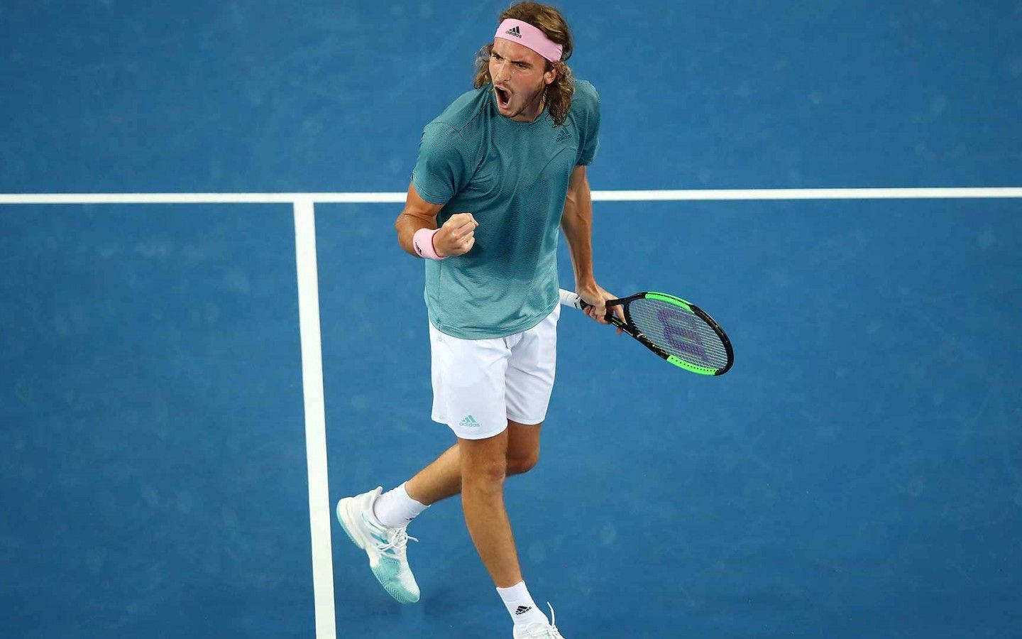 Stefanos Tsitsipas Screaming In Green Wallpaper