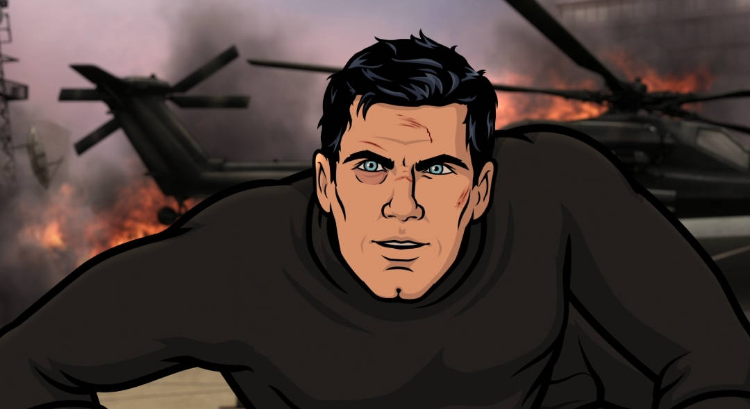 Sterling Archer Over Helicopter Backdrop Wallpaper