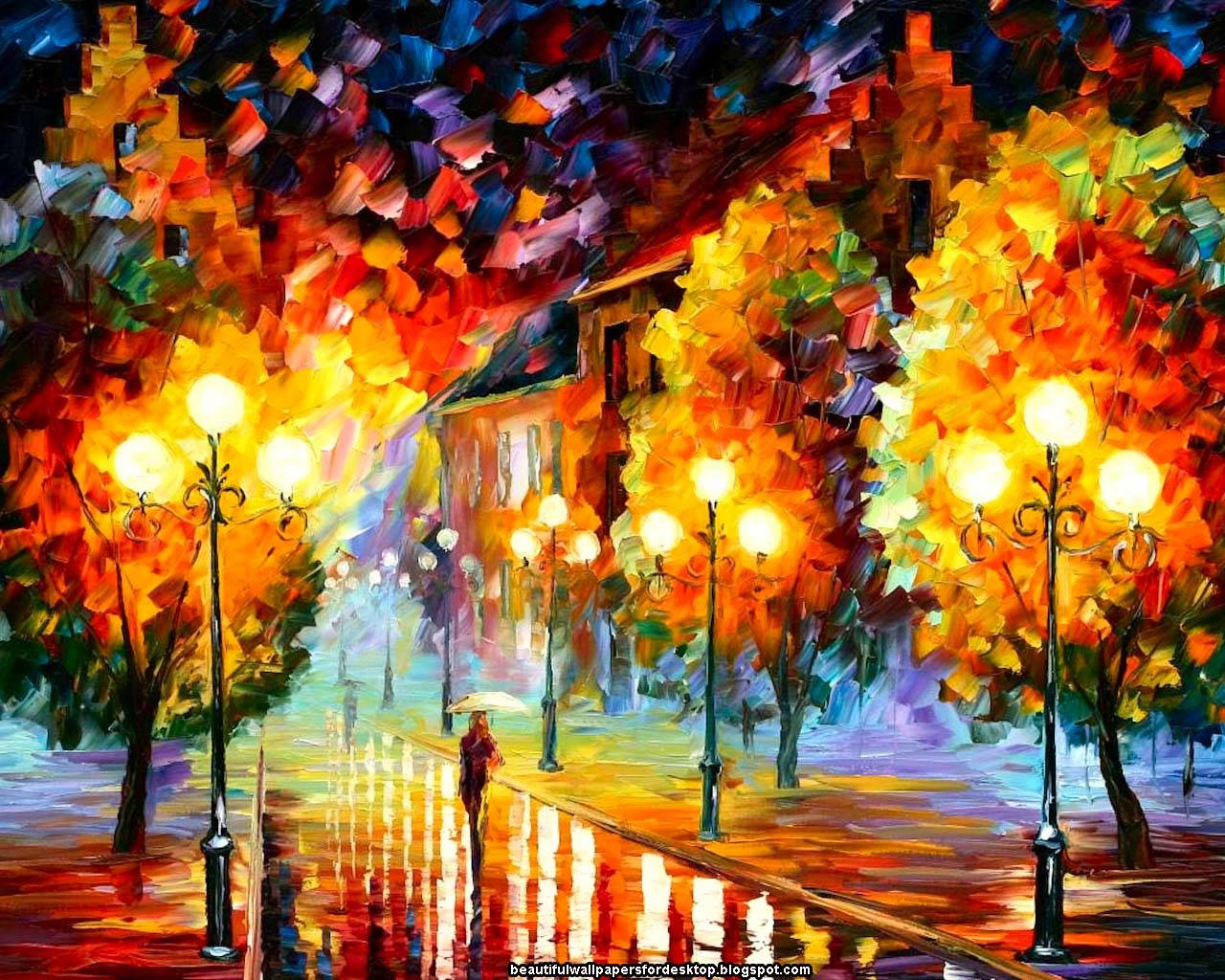 Street Lights Paint Art Wallpaper