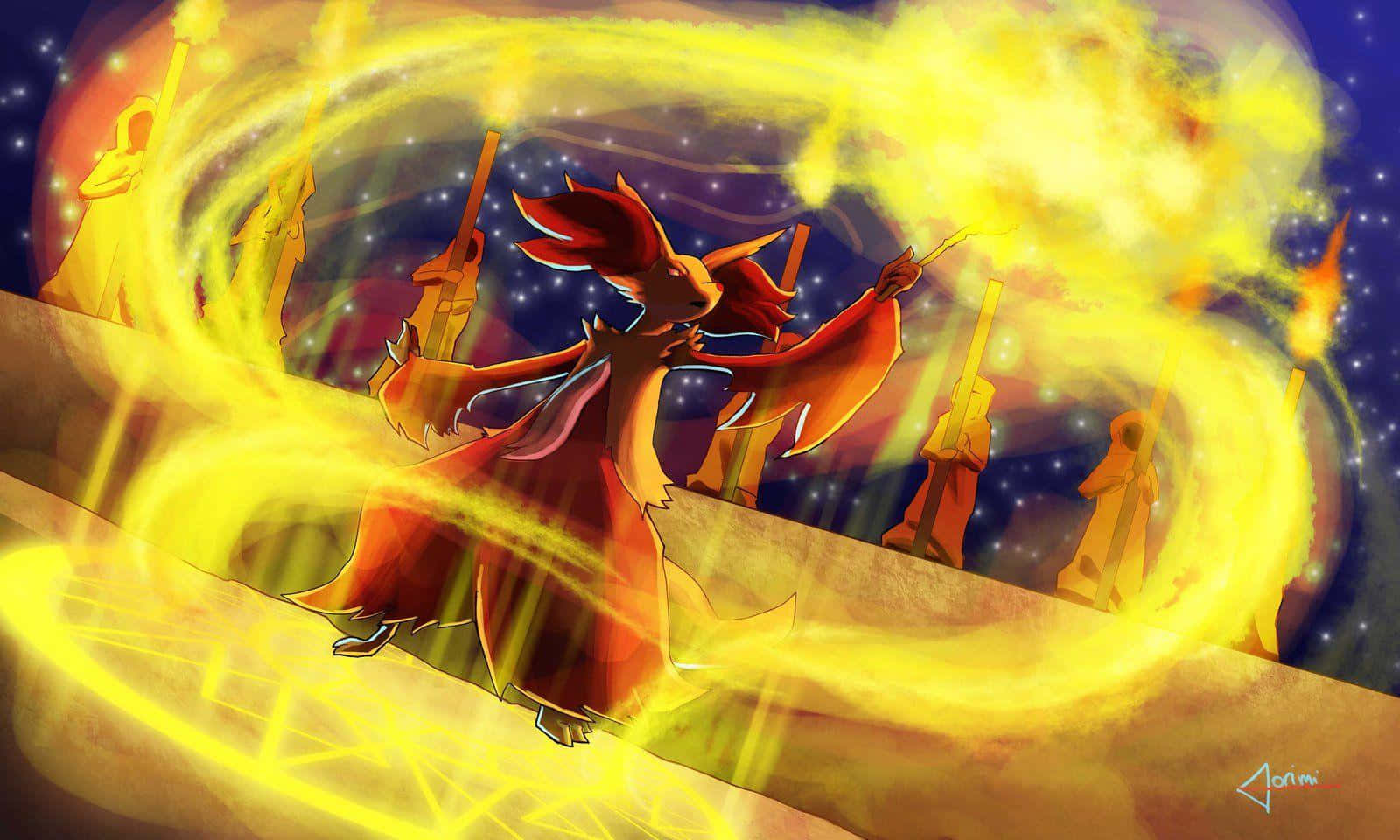 Stunning Delphox In Action Wallpaper