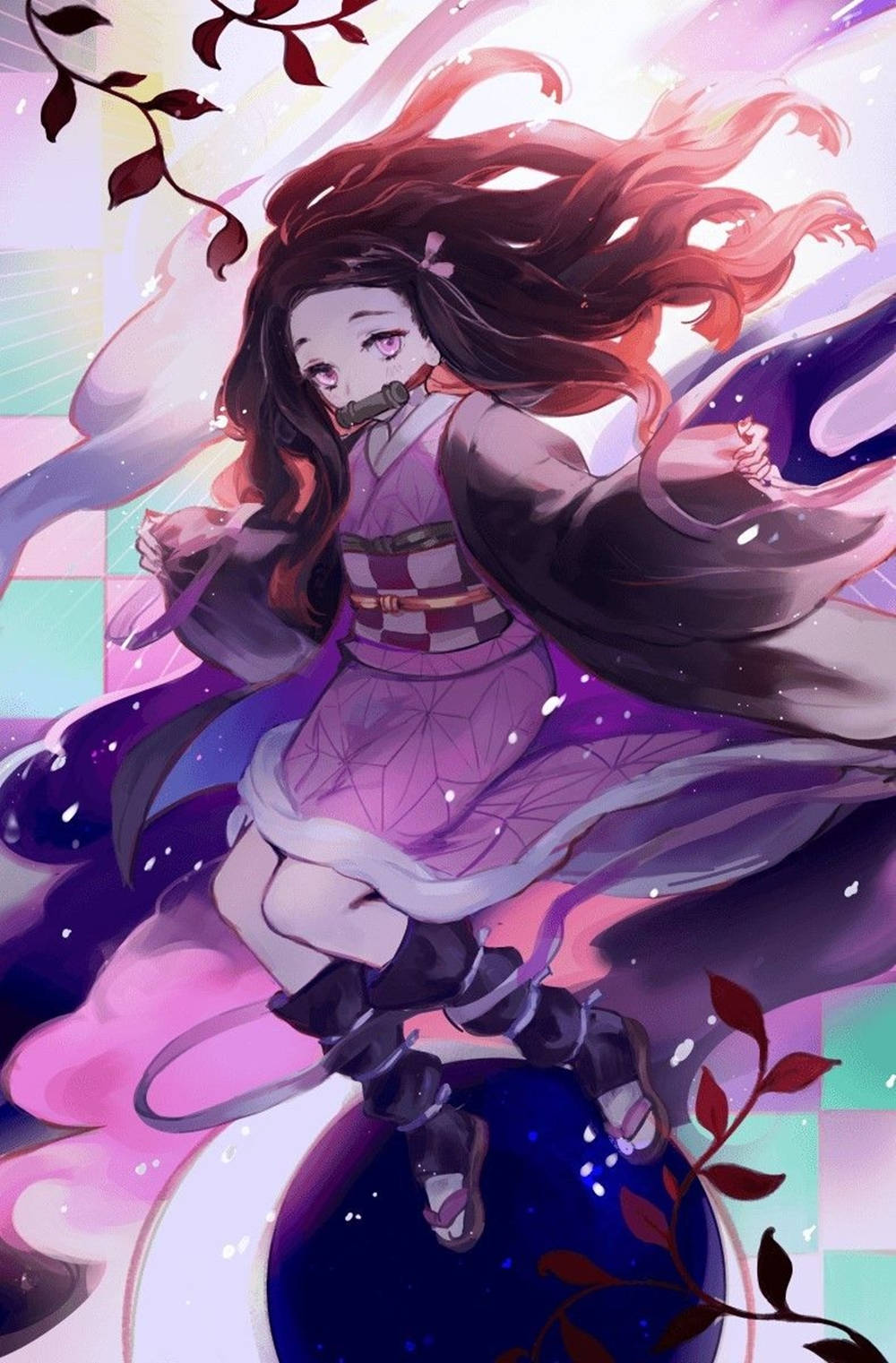 Stunning Nezuko Aesthetic Digital Art Wallpaper