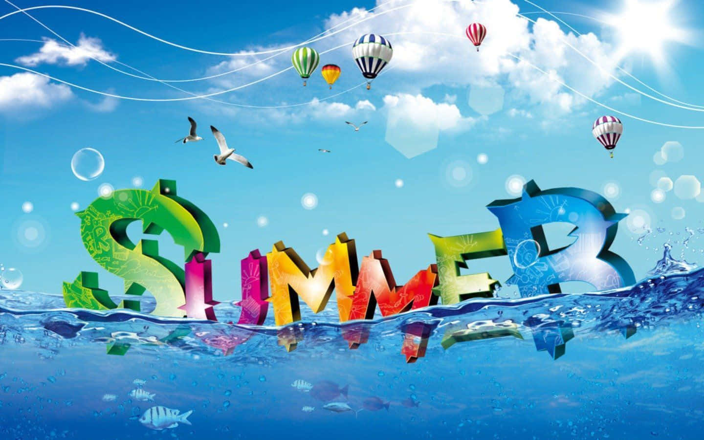 Summer Fun Bubble Word Art Wallpaper