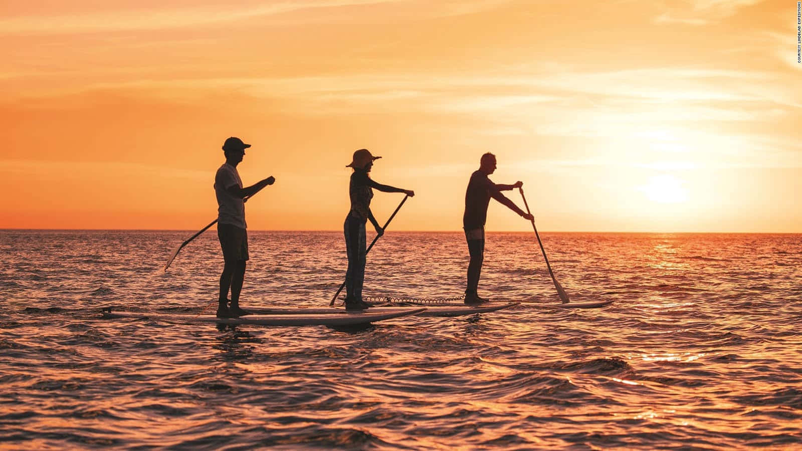 Sunset Paddleboarding Wellness Activity Wallpaper