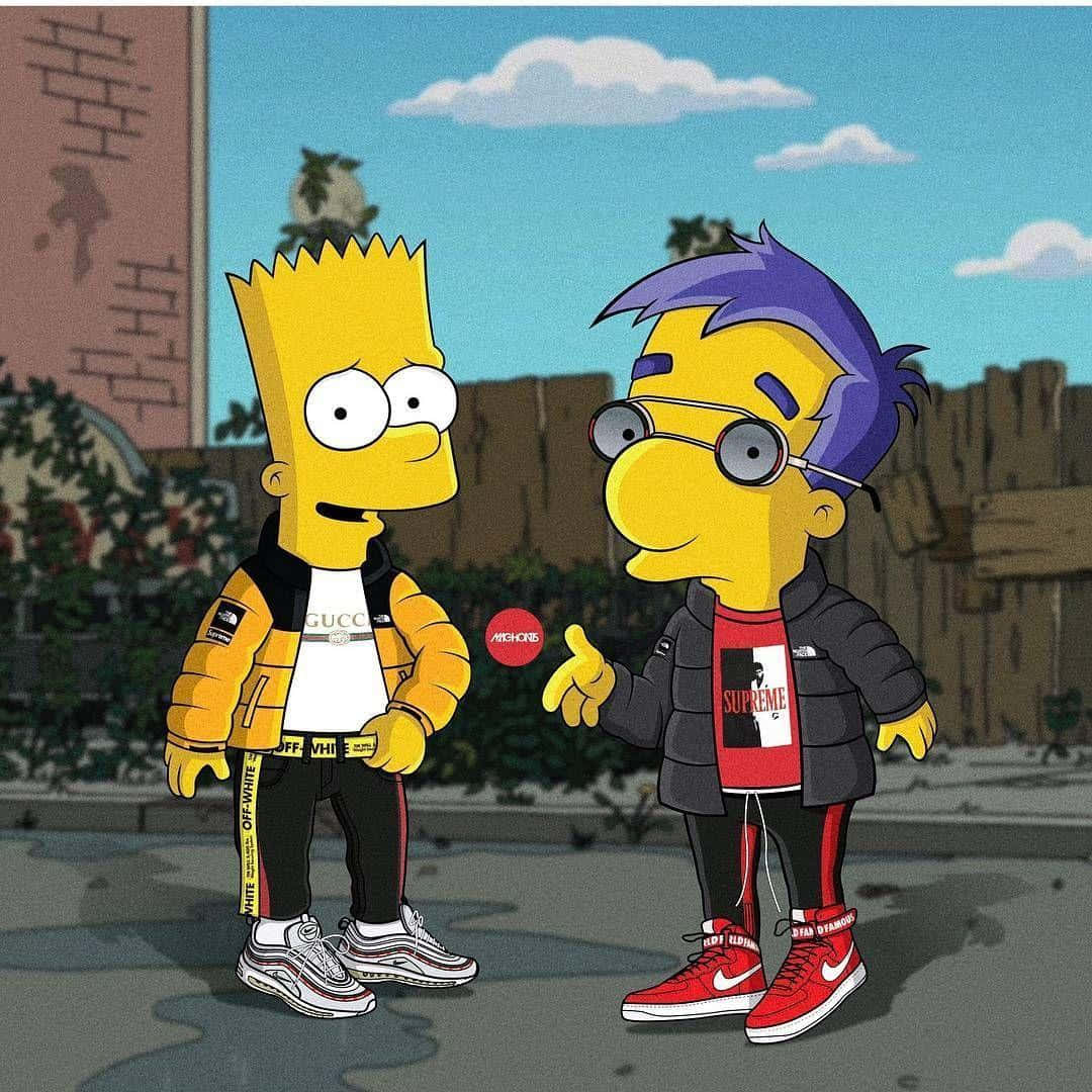 Supreme Bart Simpson With Milhouse Wallpaper