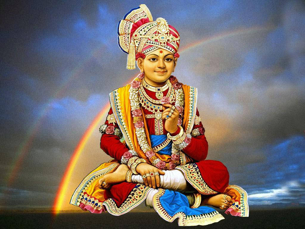 Swaminarayan Sitting With Cloudy Sky Wallpaper