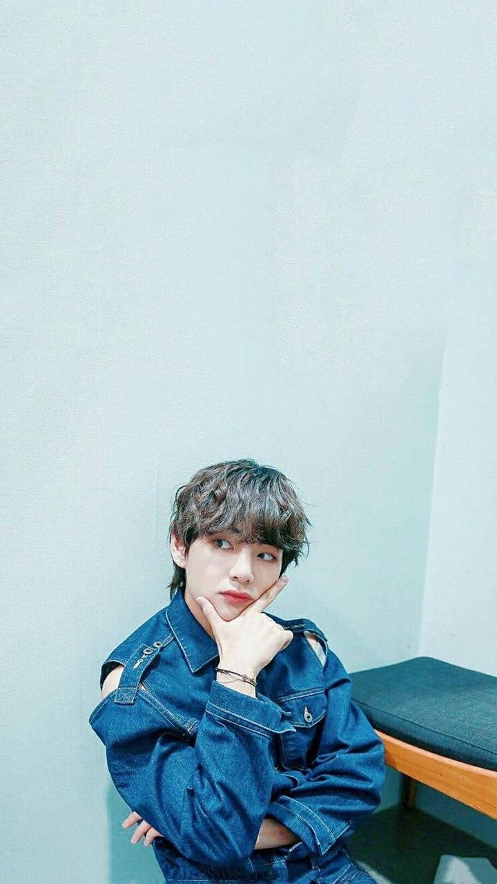 Taehyung Cute In Denim Jacket Wallpaper