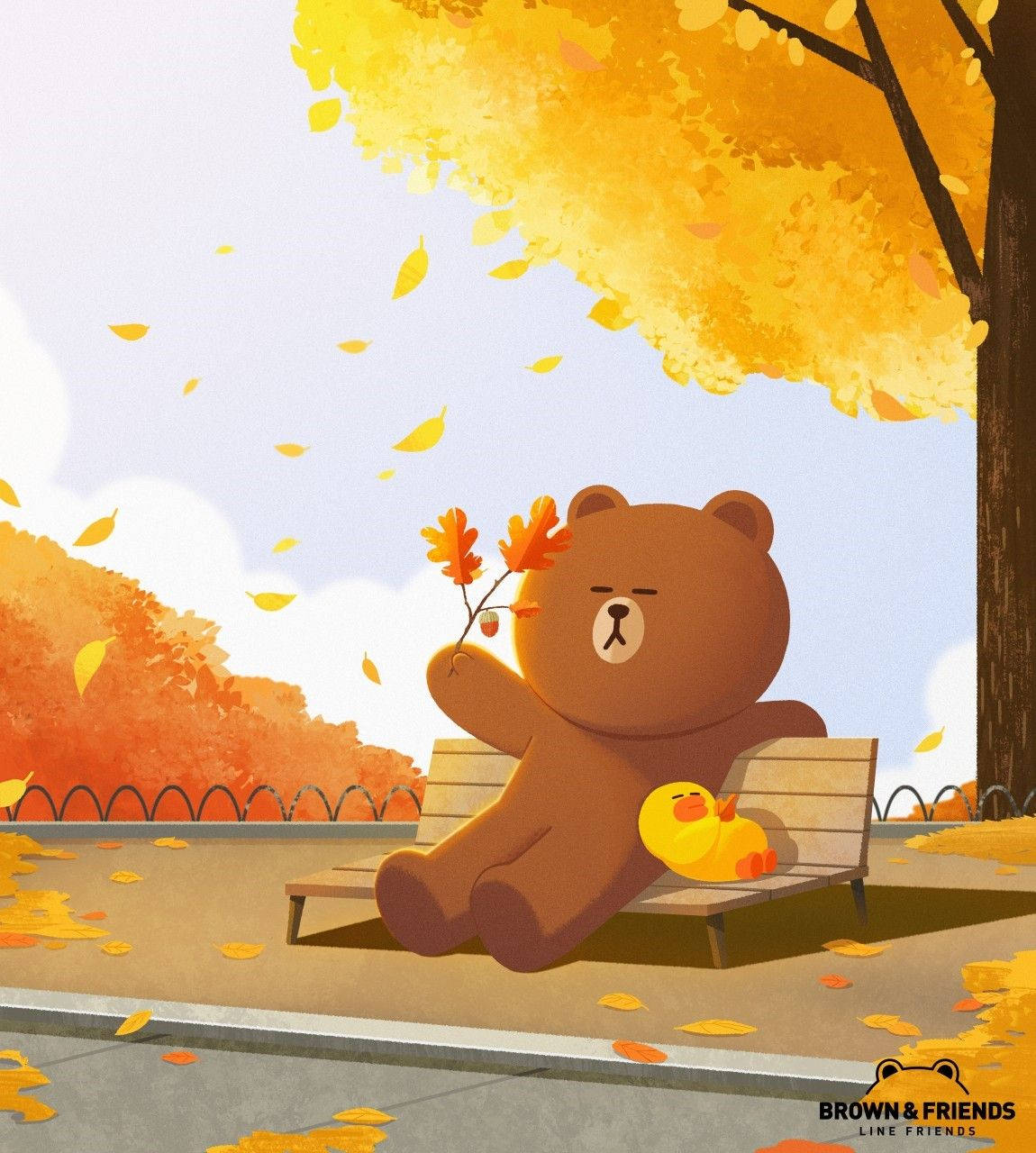 Take A Leaf-peeping Walk With Brown And Sally, Your Favorite Line Friends! Wallpaper