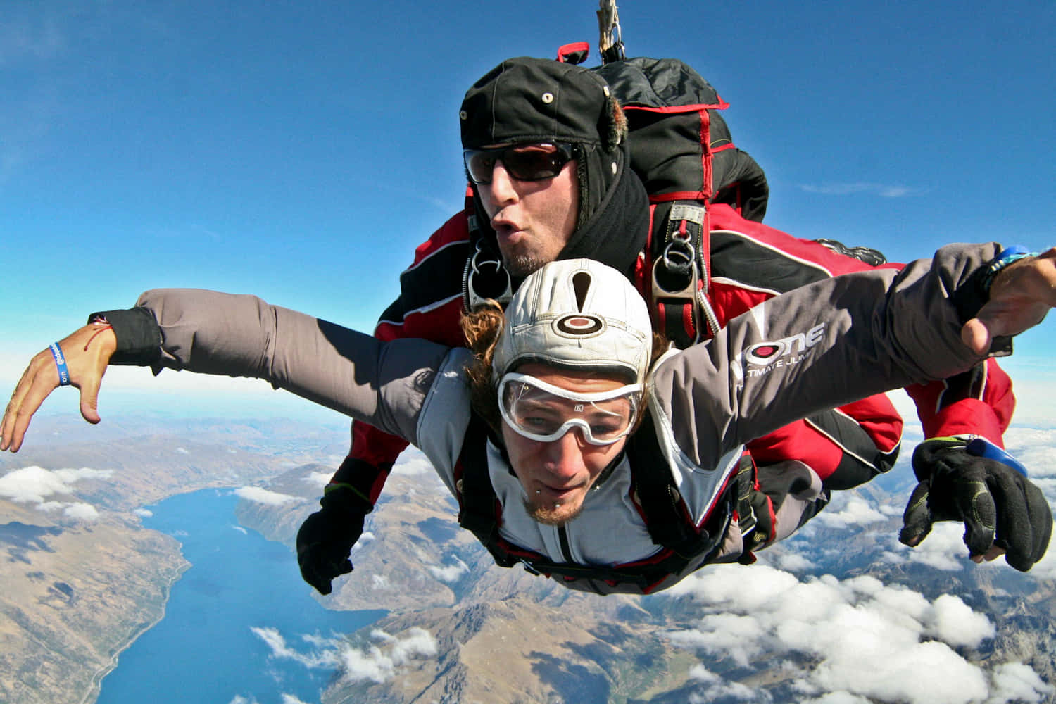 Tandem Skydiving Closeup Shot Wallpaper