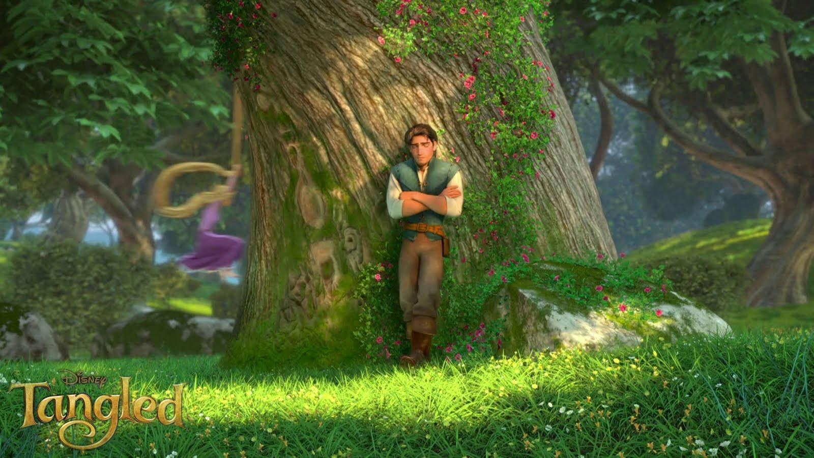 Tangled Flynn Leaning On Huge Tree Wallpaper