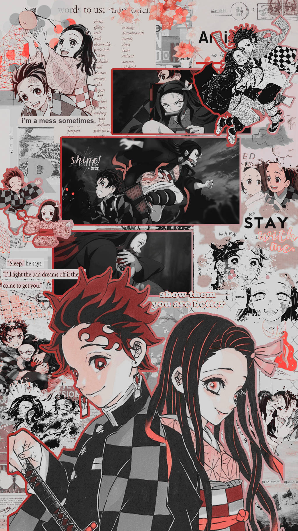 Tanjiro And Nezuko Aesthetic Collage Wallpaper