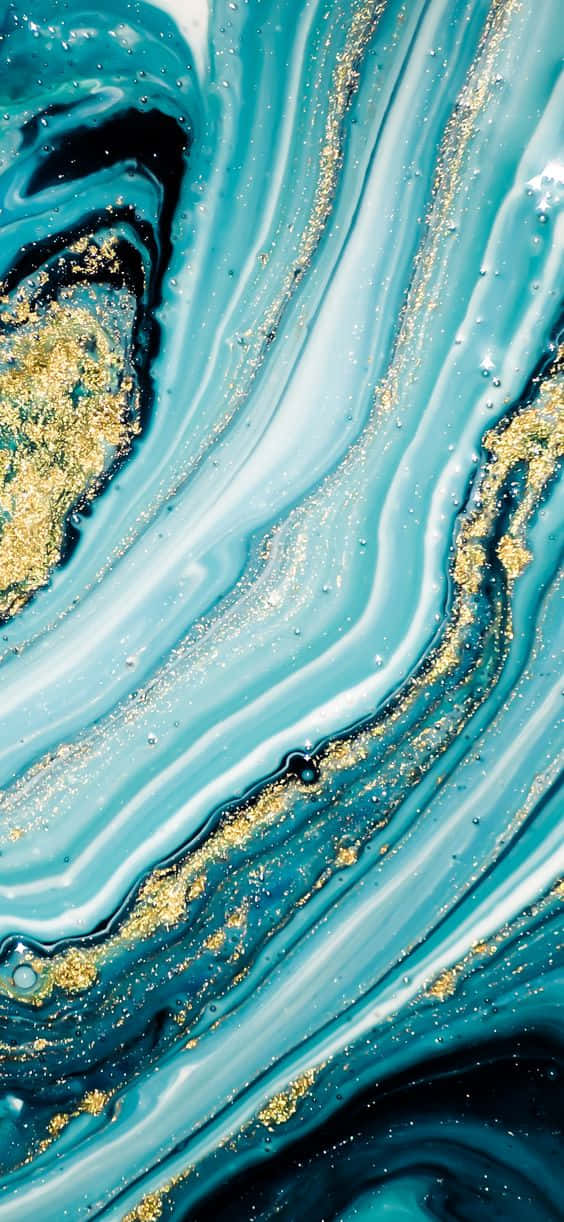 Teal Marble With Gold Glitters Wallpaper