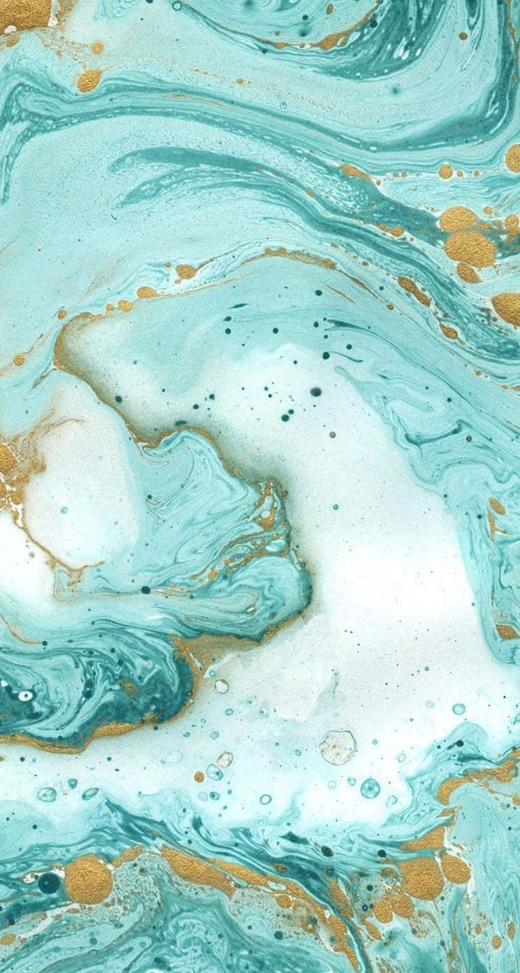 Teal Marble With Gold Splashes Wallpaper